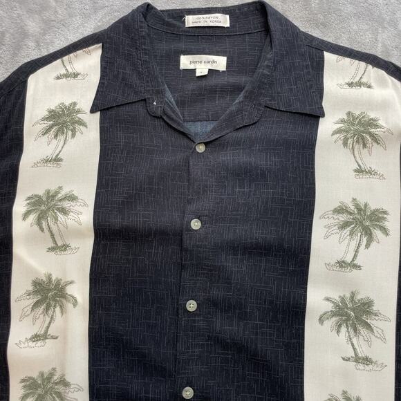 Vintage Pierre Cardin Bowling Shirt Mens L Black Hawaiian Polynesian Tropical - Picture 1 of 8